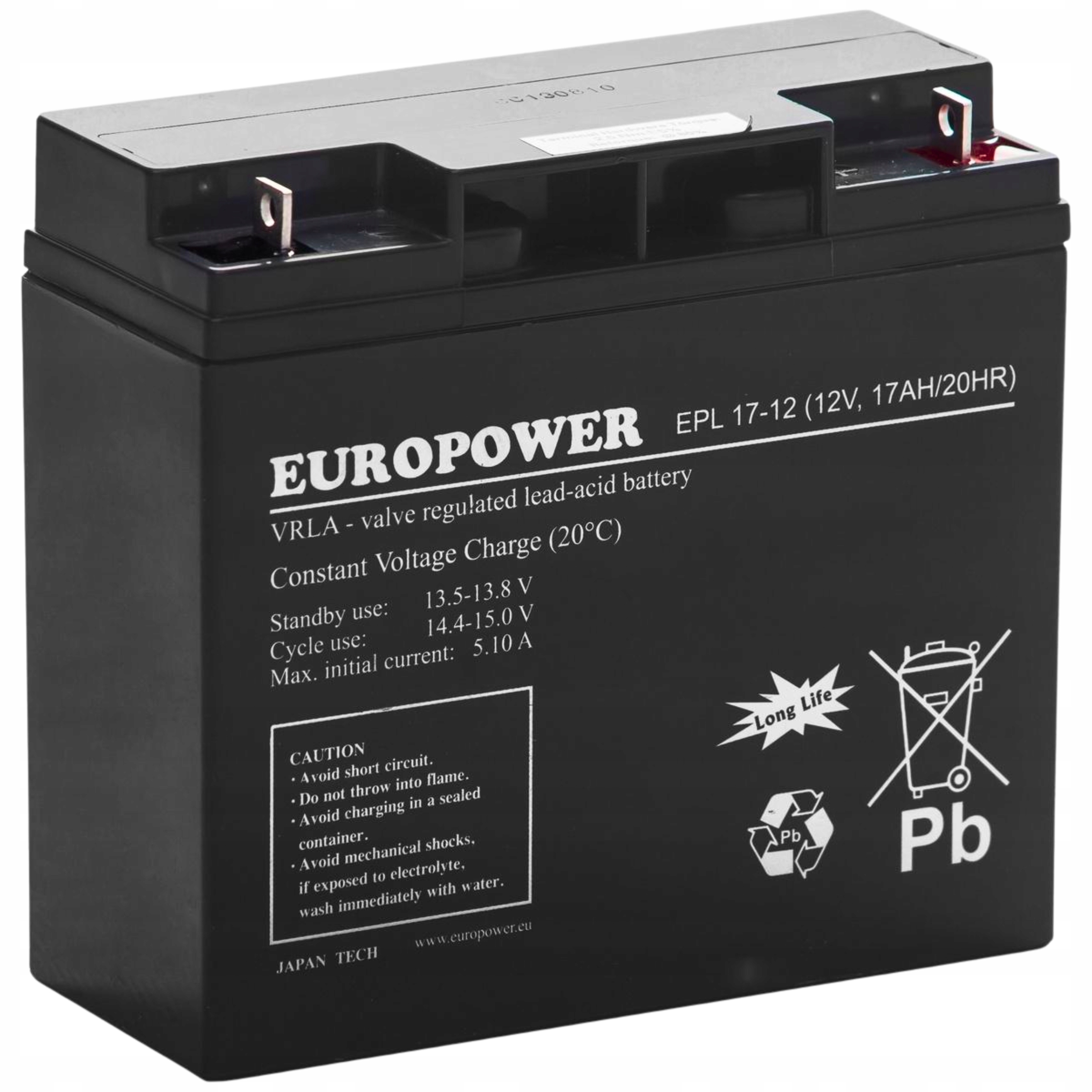 Akumulator bezobsługowy bateria 12V 17Ah Agm Vrla do central alarmów Ups