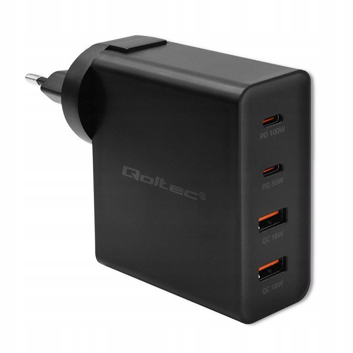 Qoltec Nabíječka GaN Power Pro 2xUSB-C 2xUSB 130W 5-20V 1.5-5A