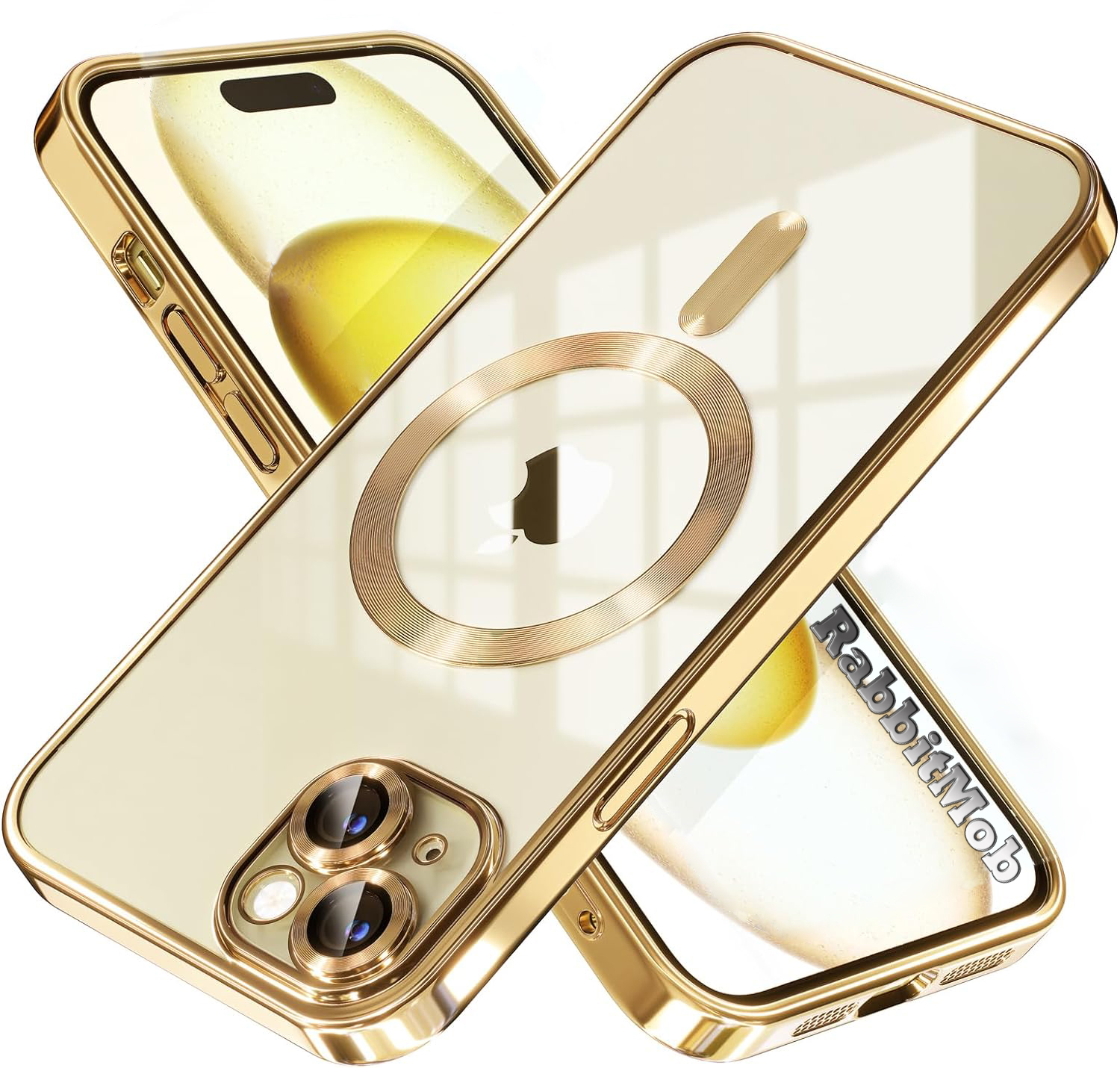 ETUI DO IPHONE 14 PLUS PRZEŹROCZYSTE OCHRONA APARATÓW DO MAGSAFE | GOLD