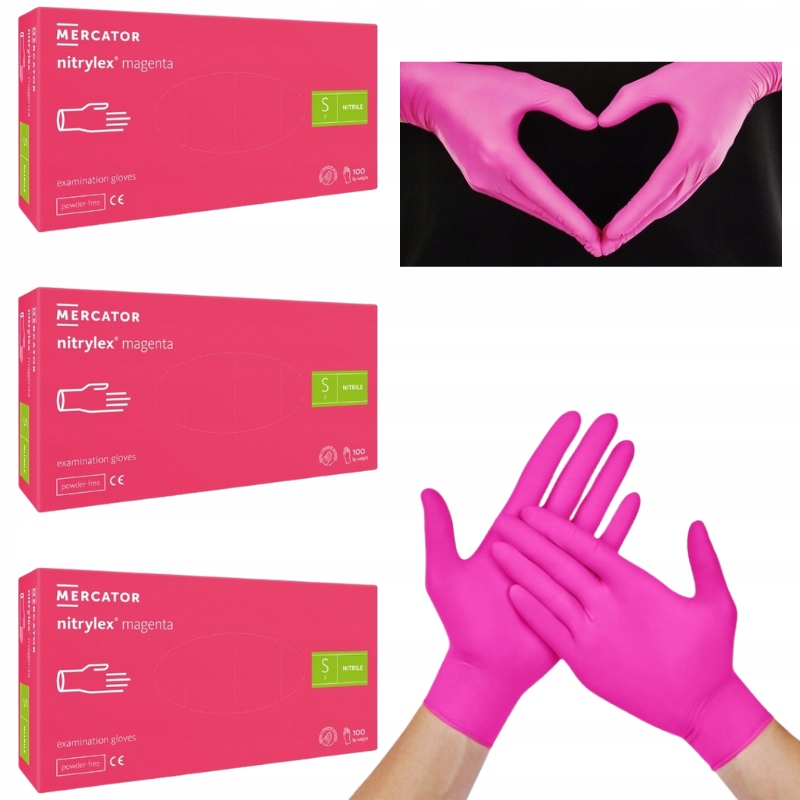 Nitrilové rukavice Mercator Nitrylex magenta vel. S 100 ks x 3 ks