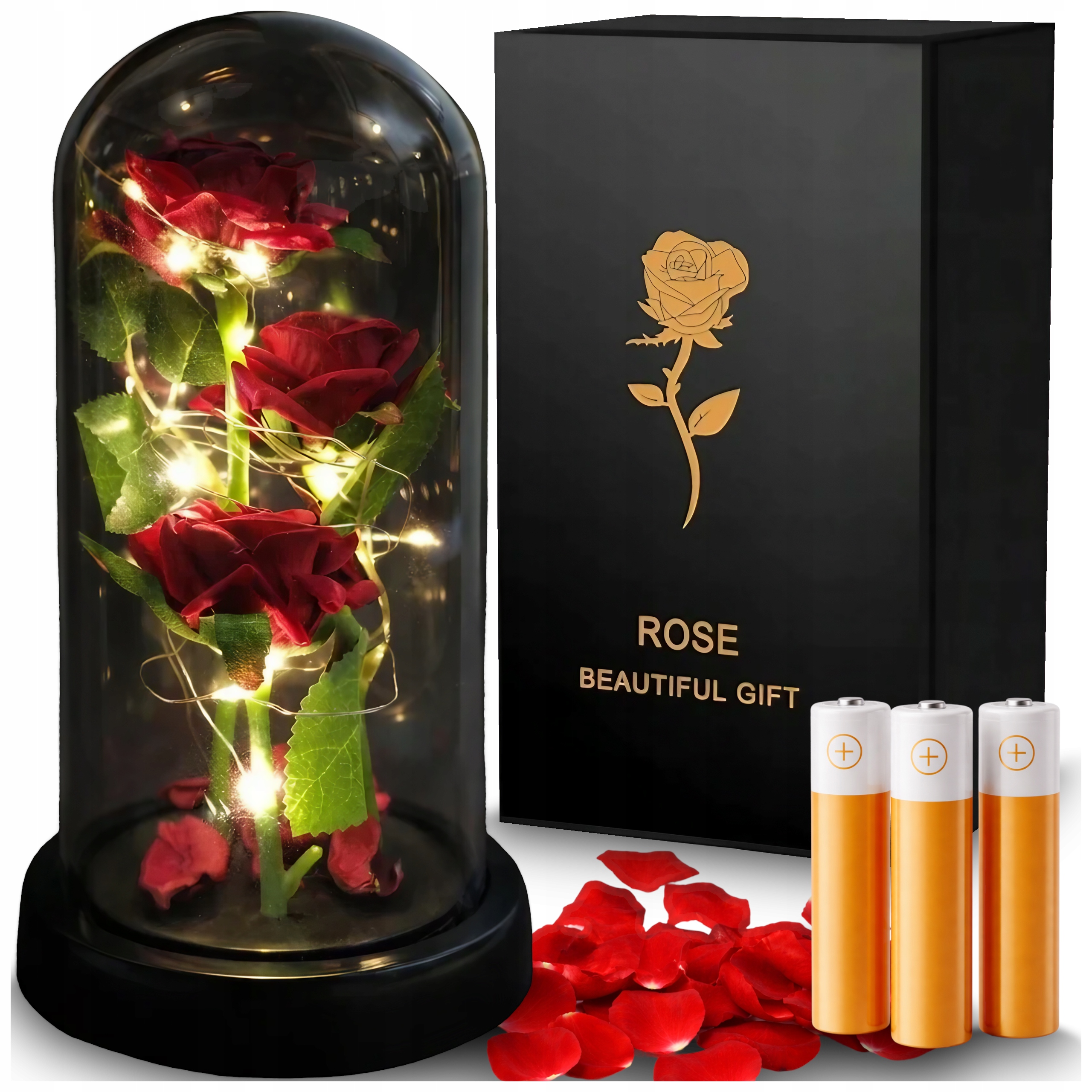 WIECZNA RÓŻA W SZKLE LED ŚWIECĄCA PIĘKNY PREZENT NA DZIEŃ BABCI I DZIADKA