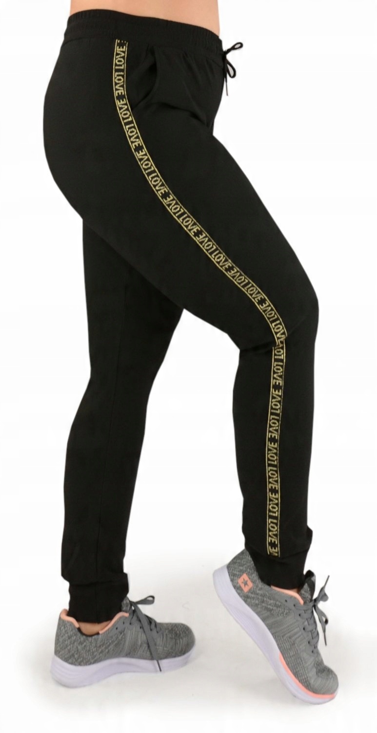 

Damskie joggery dresowe z lampasem - czarne M