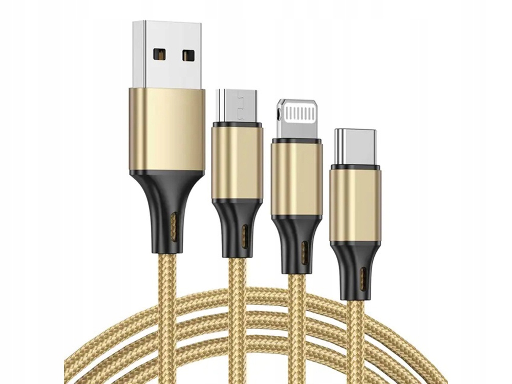Kabel do telefonu usb 3w1 przewód lightning iphone micro usb type-c 1,2m