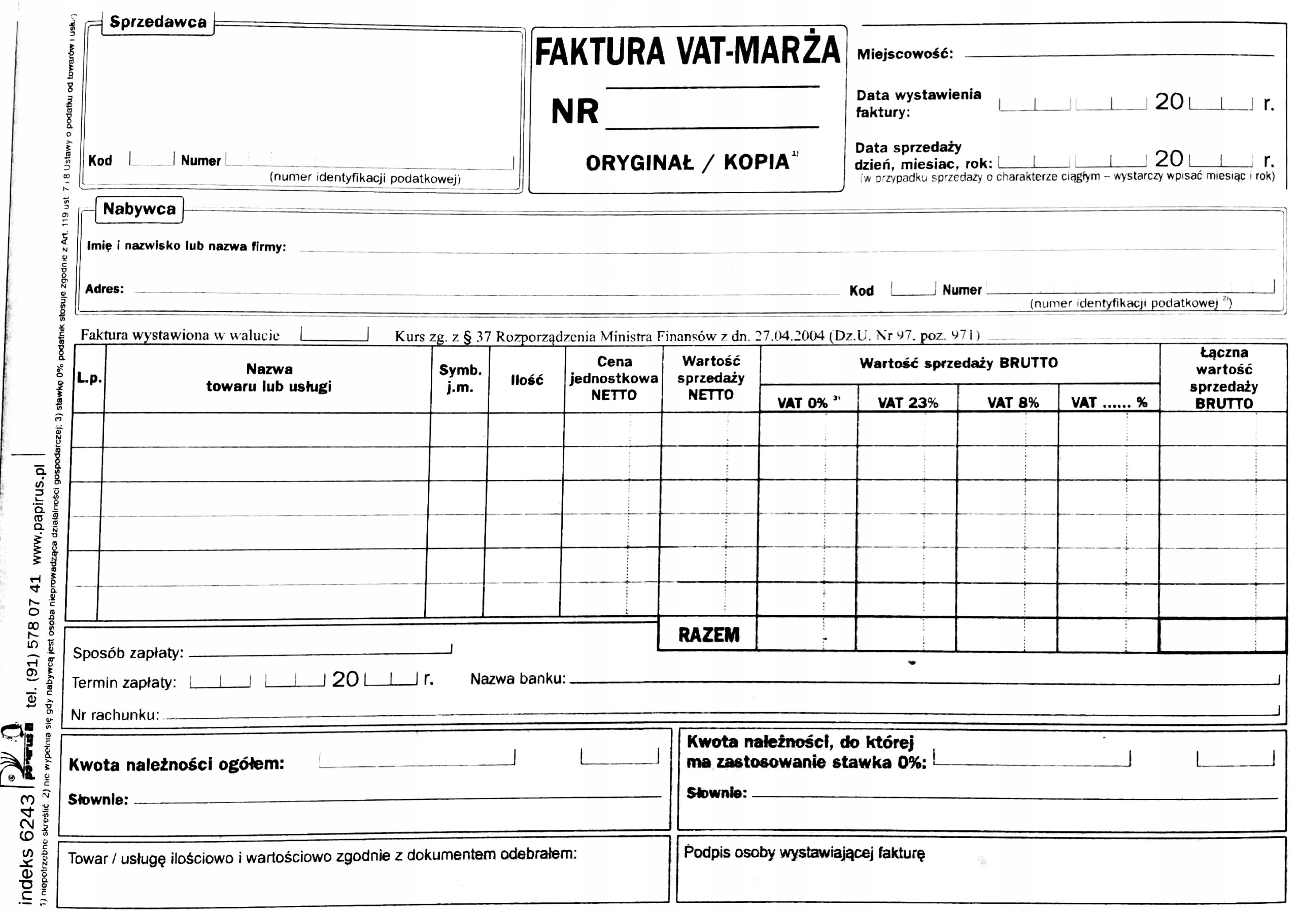 Druk - Faktura Vat-Marża A5 - Papirus 10680655564 - Allegro.pl