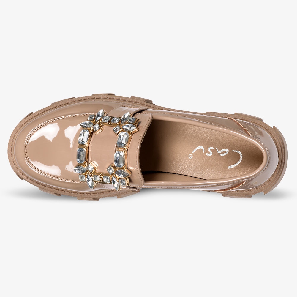 MOKASYNY DAMSKIE LAKIEROWANE PÓŁBUTY Z OZDOBĄ r 38 Wzór dominujący bez wzoru