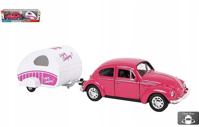 

Zabawka Auto Vw Garbus Różowy Z Przyczepą 21 CM