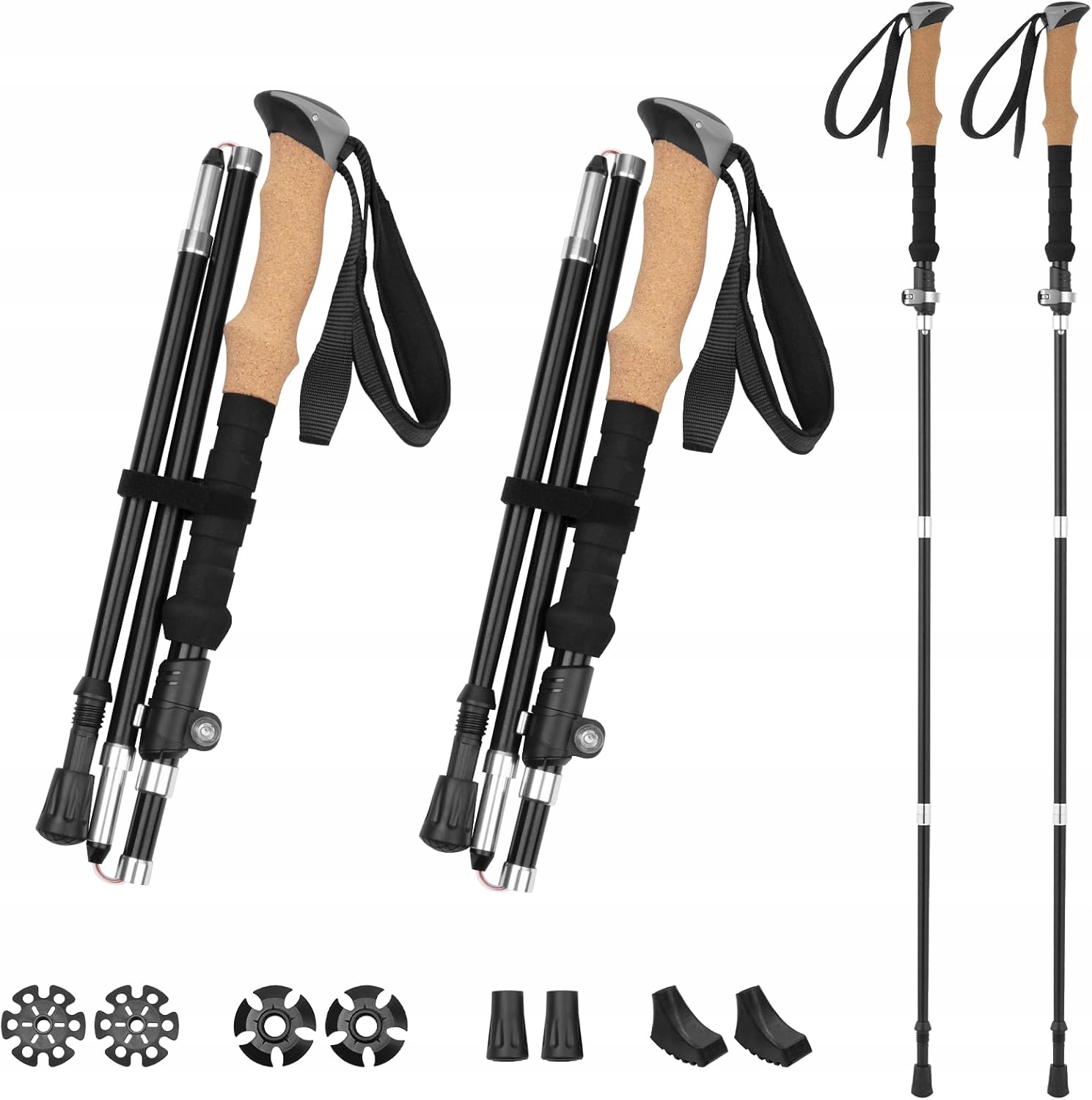 Kijki Trekkingowe Składane 115-135 CM Lekkie Aluminium 7075 Zestaw Końcówki