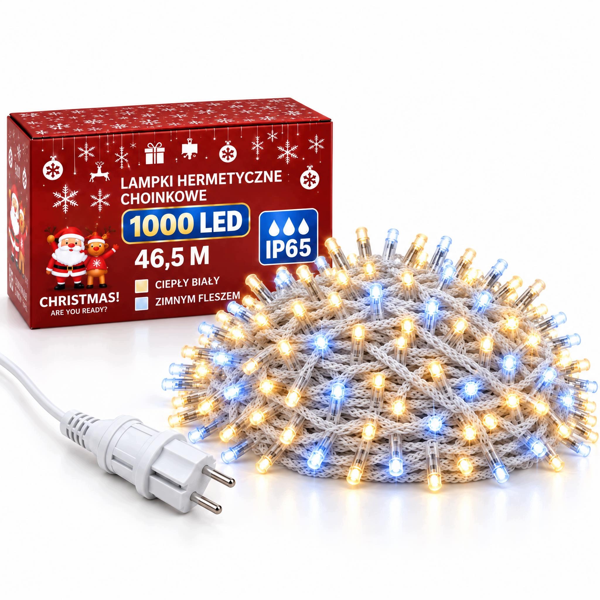 Vánoční lampy rampouchy 1000 Led 46,5 m teplá bílá studená Flash