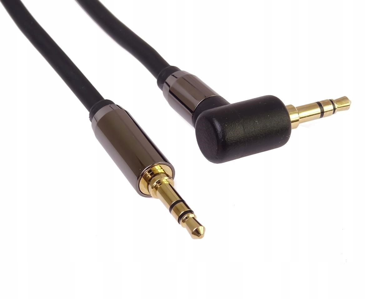 Pc Przewód Mini Jack M/M 3m dł. Kabel Aux Kątowy 90 Gold Alu Wtyk Premium