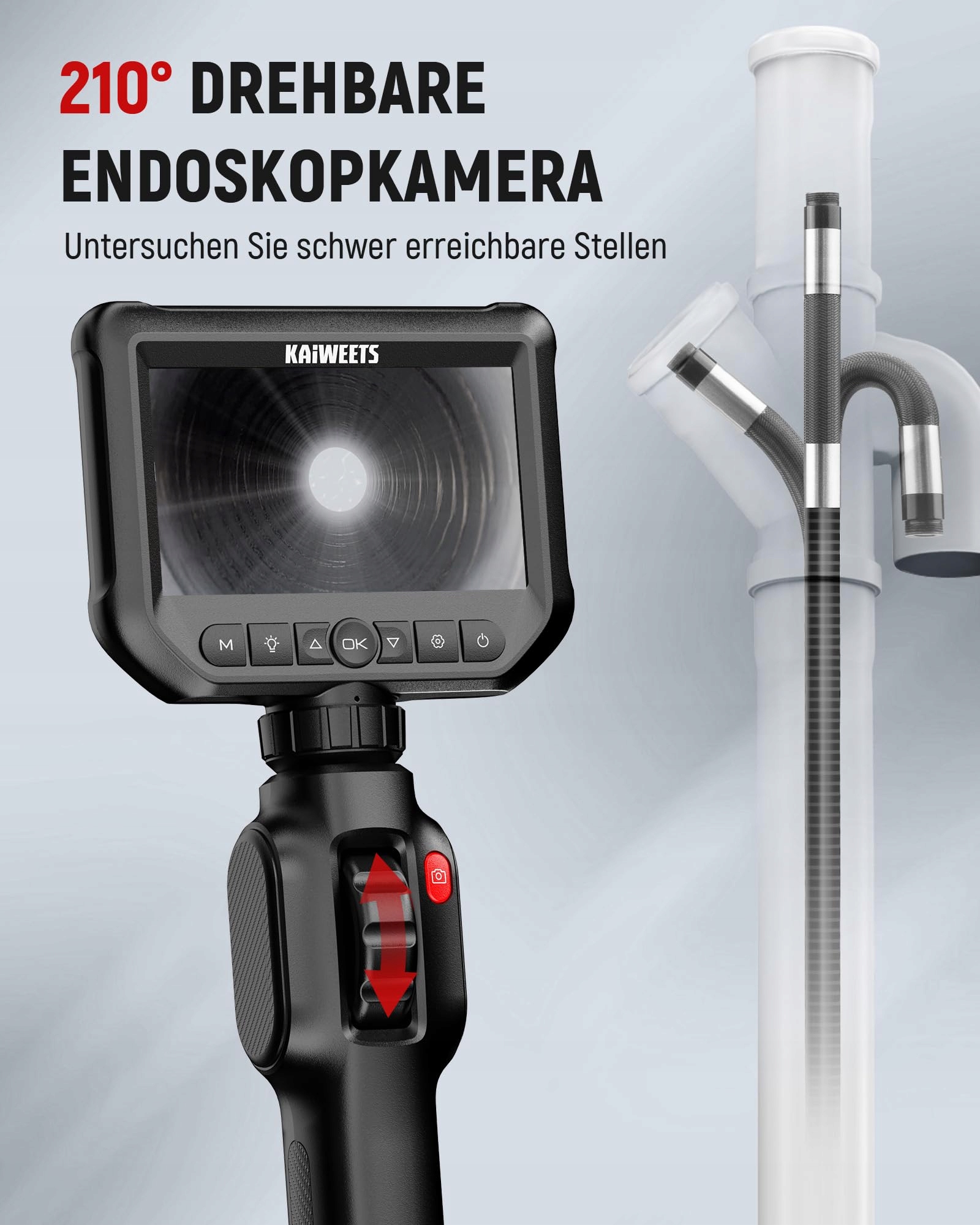 KAIWEETS Kamera Inspekcyjna Endoskop 4,3'' IPS 1080P Wodoodporna IP67 — miniatura 2