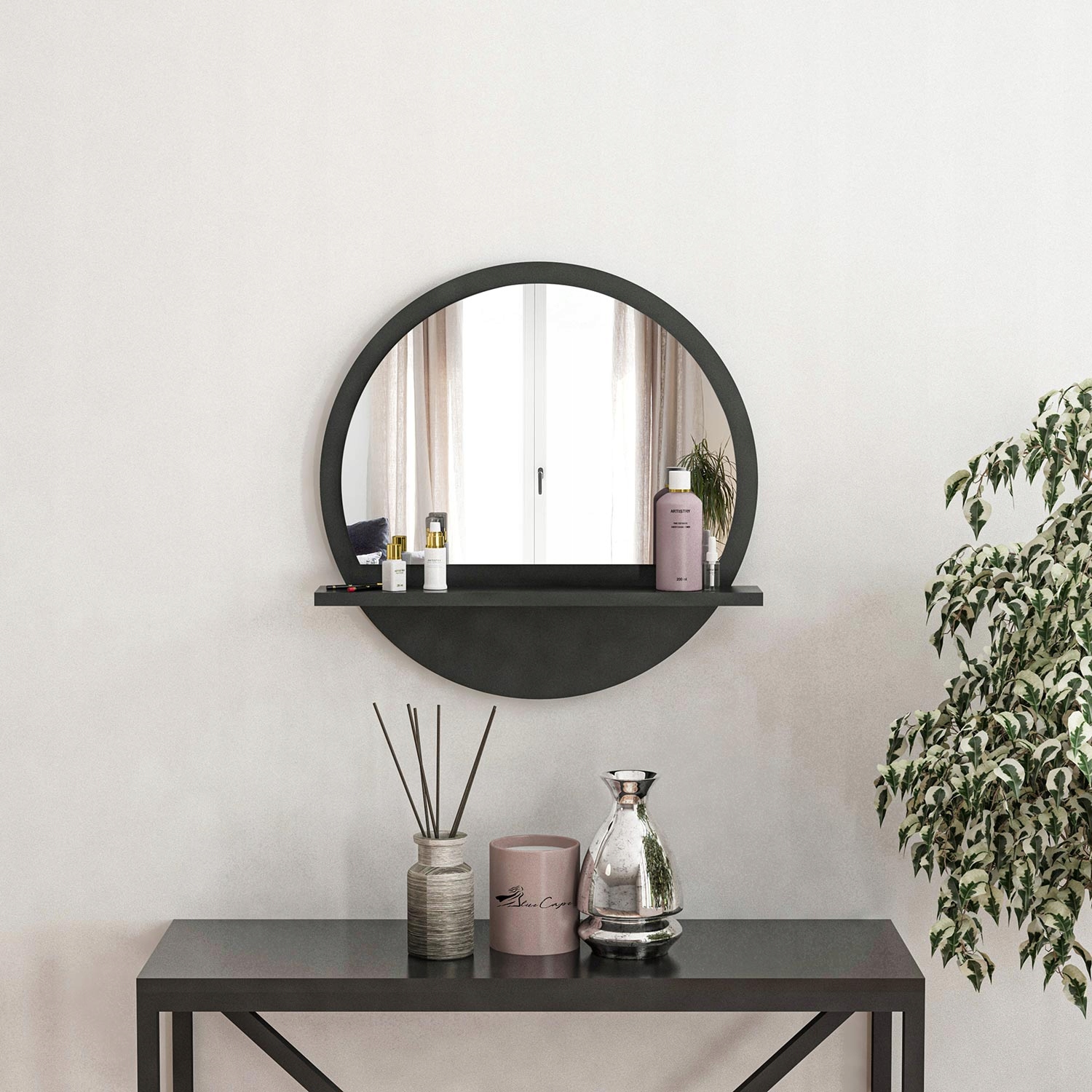 Lustro ścienne łazienkowe antracyt z półką 60 CM Typ lustra ścienne