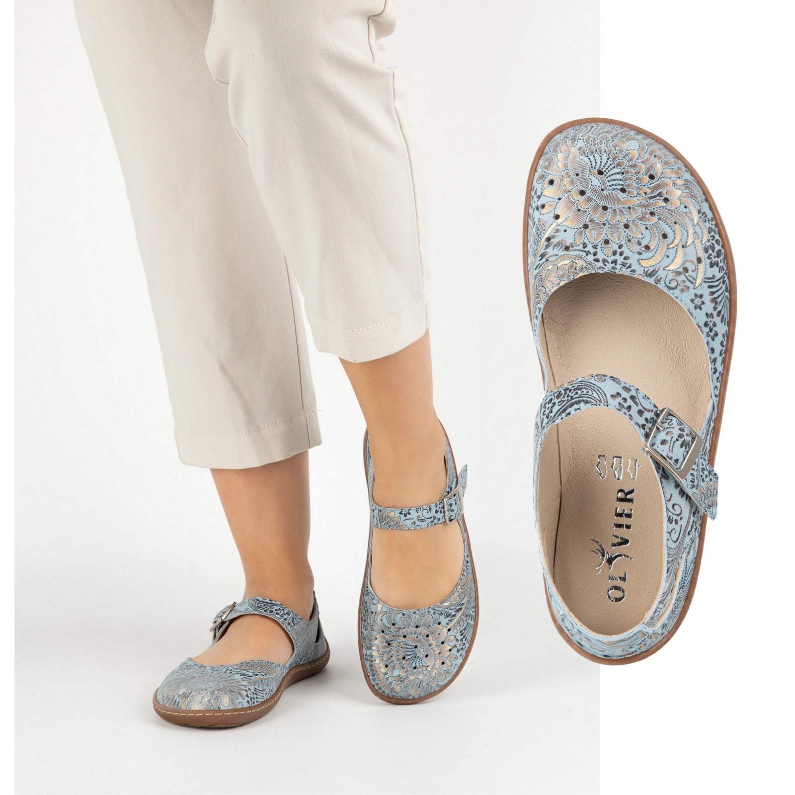 Dámské boty Barefoot z přírodní kůže s potiskem 1284 modré 38