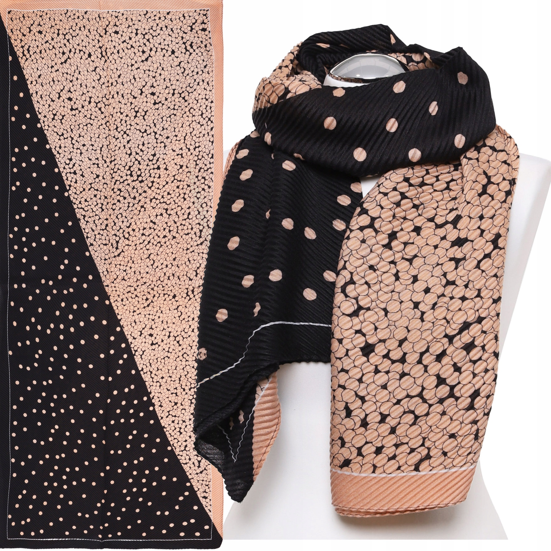 SZALIK DAMSKI W GROSZKI DUŻY BEŻOWY MORAJ GROCHY WIOSENNY GŁADKI