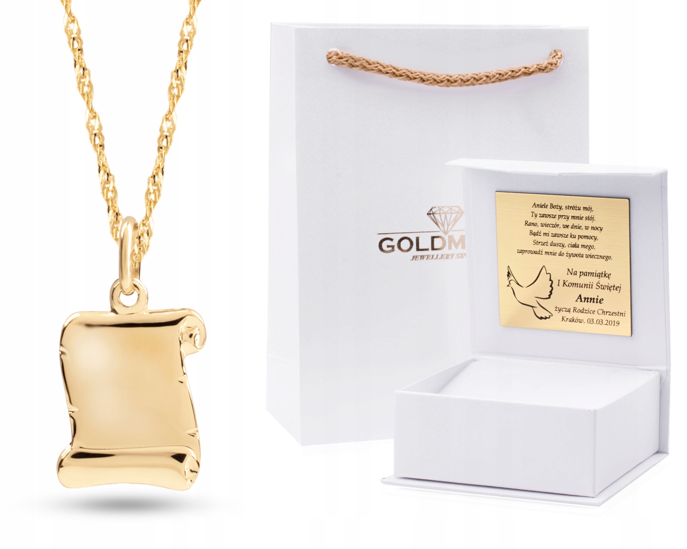 ZŁOTY MEDALIK ŁAŃCUSZEK CHRZEST KOMUNIA ŚWIĘTA 585