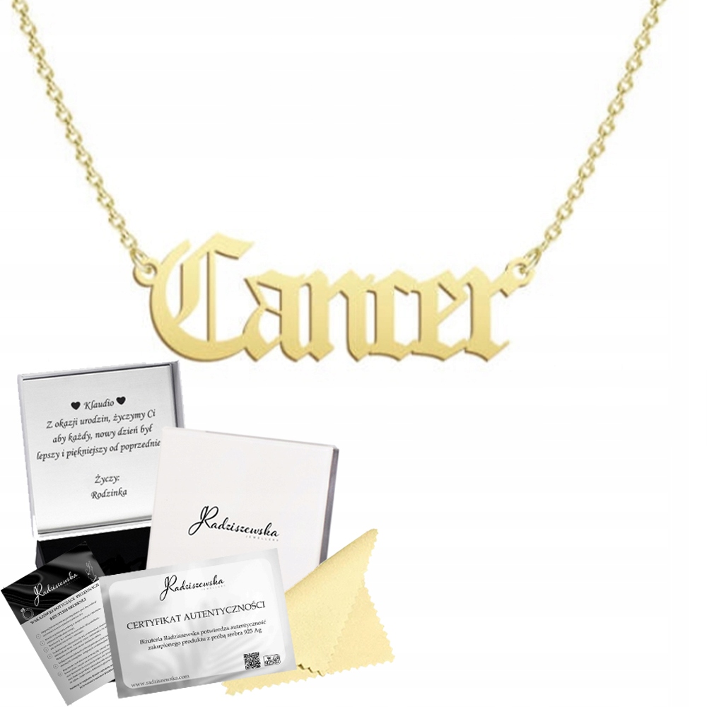 Zlatý náhrdelník se znamením zvěrokruhu Rak Cancer 925 Dárek Dedikace Bonus
