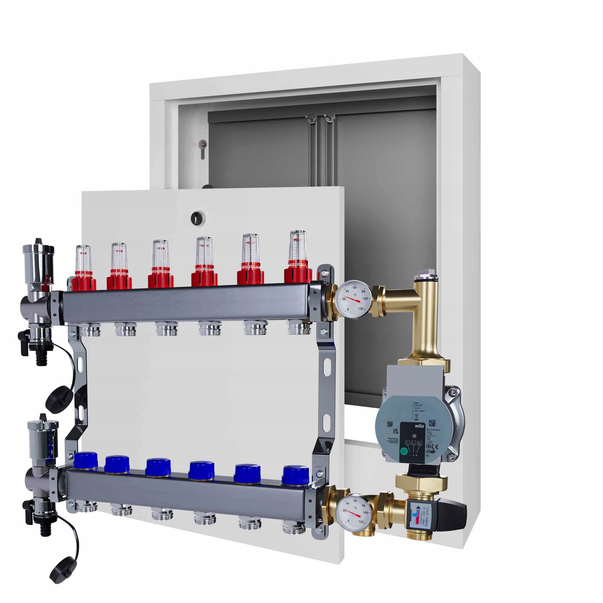 Nerezový rozdělovač pro podlahu 6 čerpadlo Wilo a nástěnný box