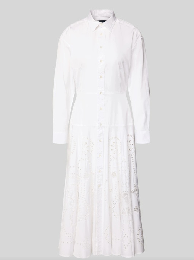 Polo Ralph Lauren Sukienka koszulowa midi z czystej bawełny biały r.36
