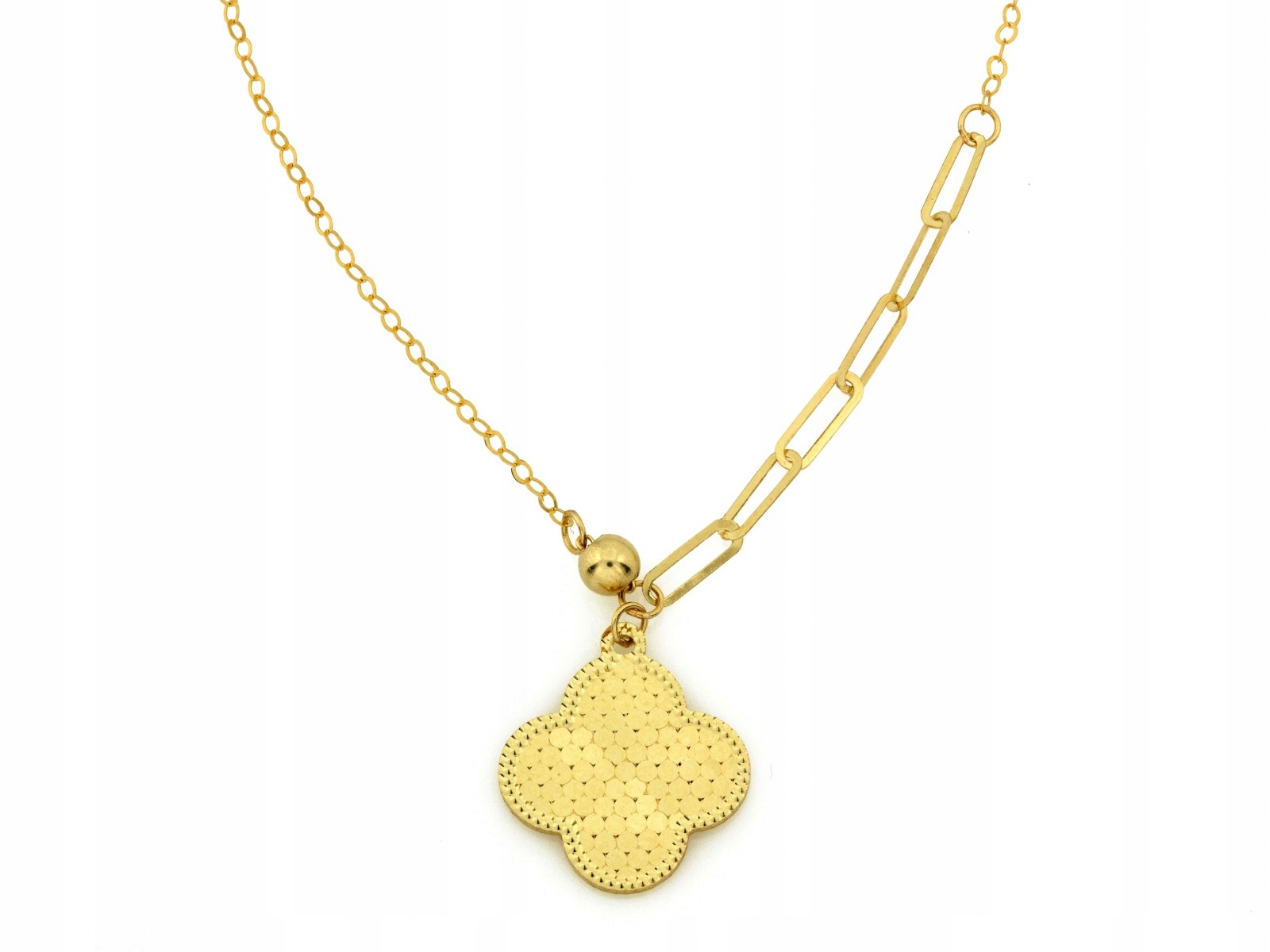 Zlatý náhrdelník 585 s kuličkami a květinou 44 cm, kytička bez kamenů 1,1 g