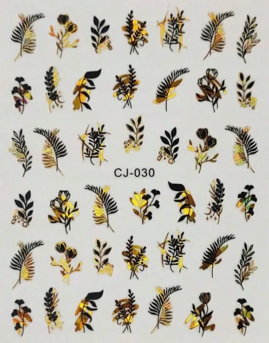 NAKLEJKI NA PAZNOKCIE ZŁOTE NAKLEJKI DO MANICURE LIŚCIE ROŚLINY GAŁĄZKI