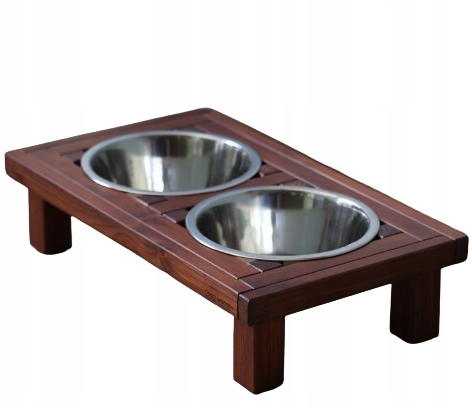 Levně Stojan dřevo dvě misky pro psa velikost M 2 x0,9l