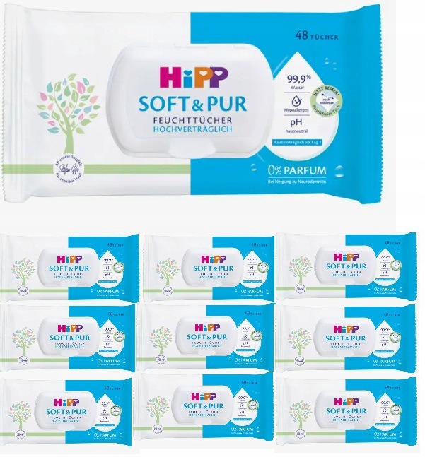 HiPP Babysanft Soft Pure chusteczki nawilżane 48 sztuk z Niemiec
