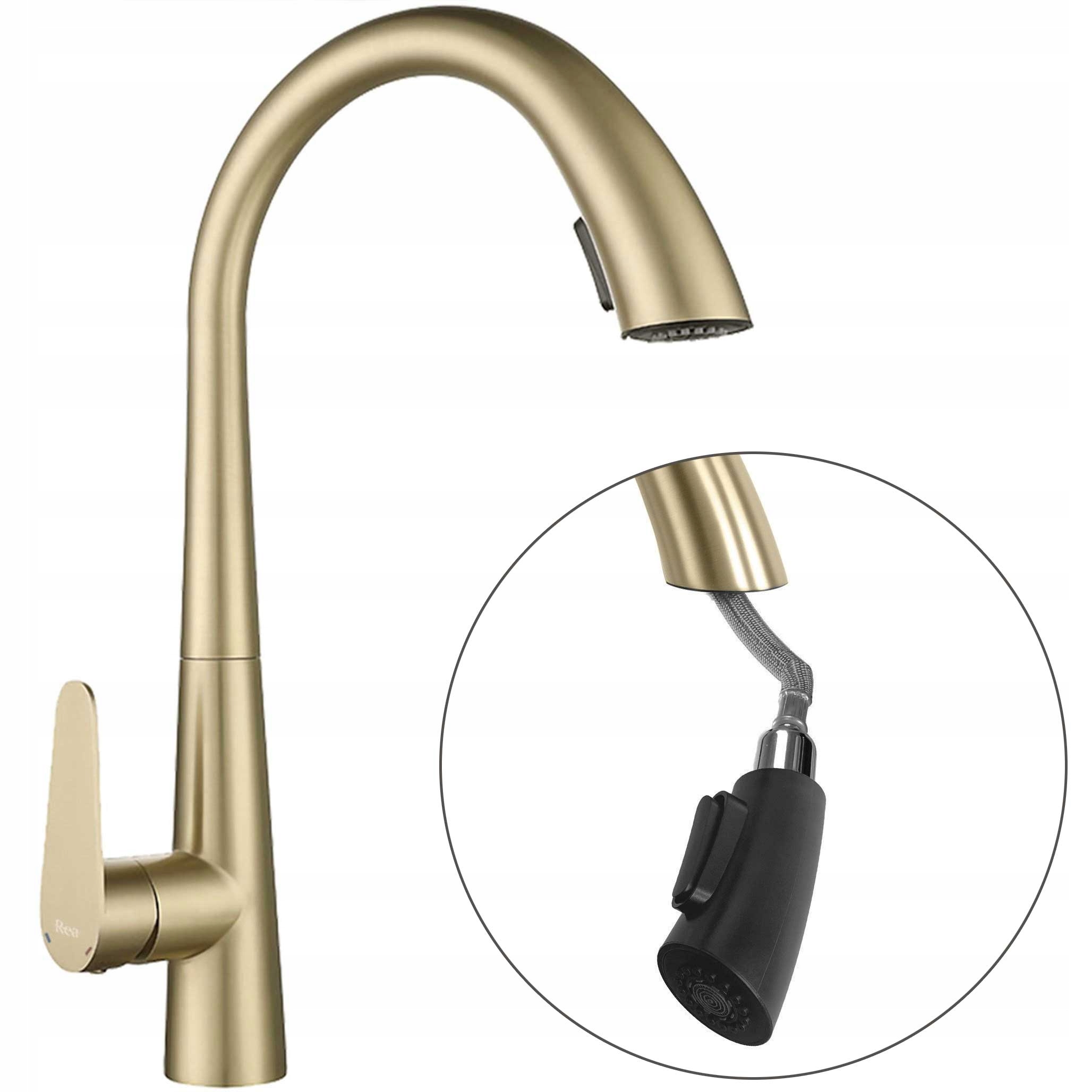 Kuchynská batéria s výsuvným výtokom Rea Ross Zlatá kartáčovaná