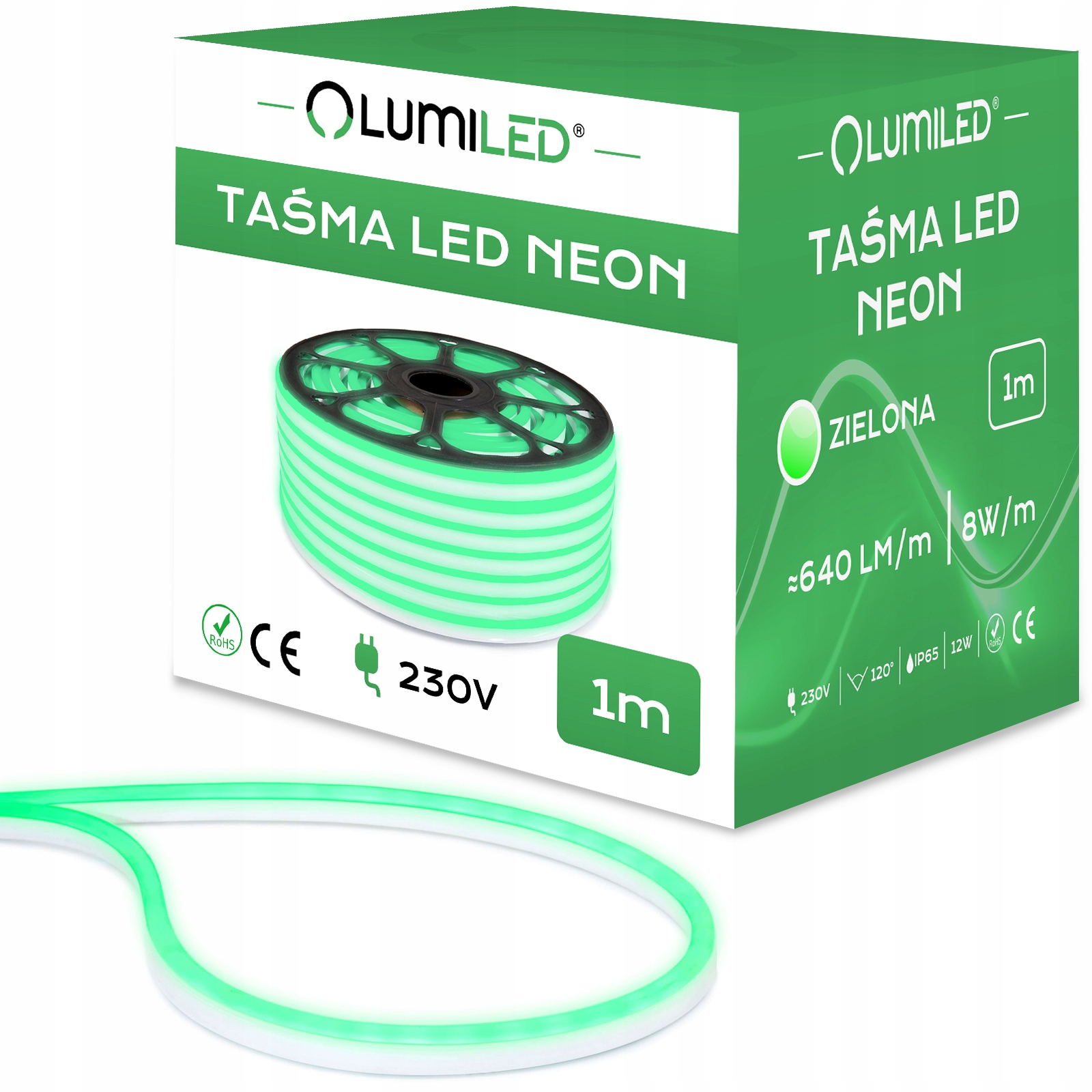 

Taśma Led Neon Pasek 230V 1m Gumowy IP68 Zielony