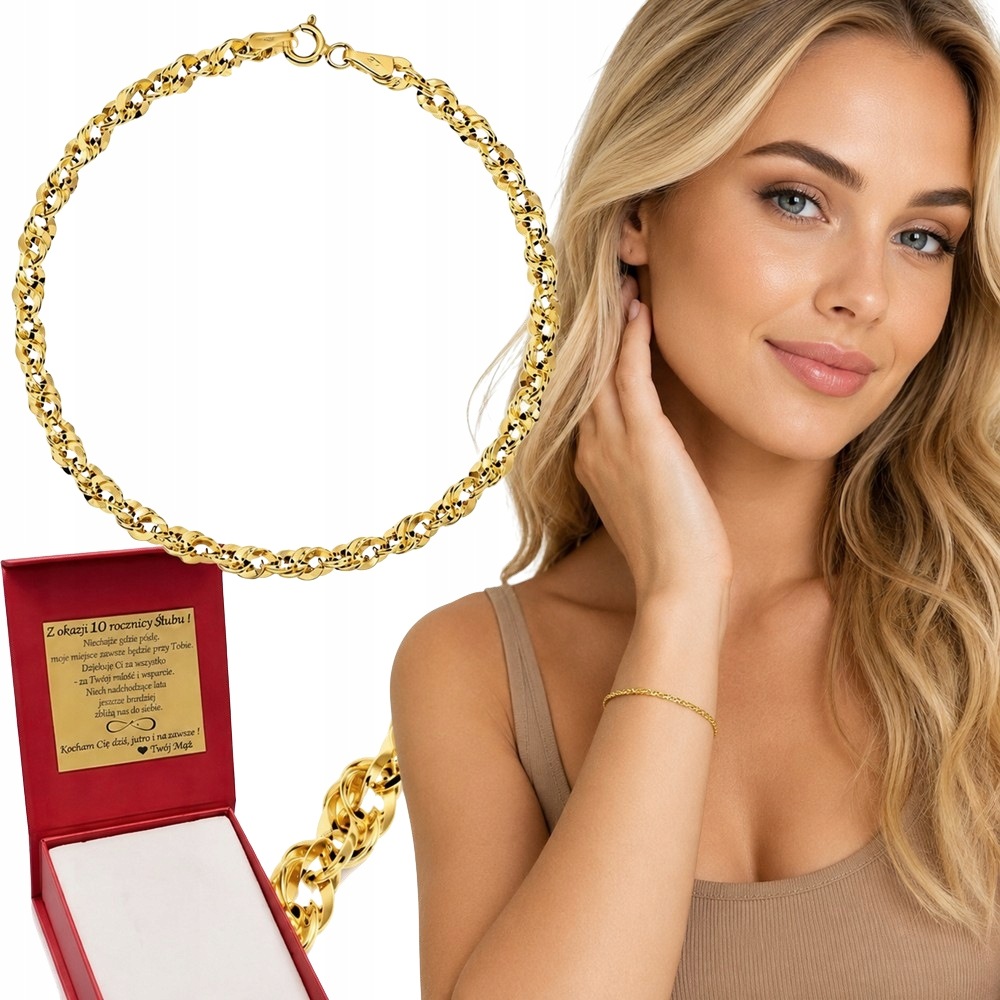 Bransoletka Złota Damska Irydia 2,50mm Szeroka pr 585 Grawer