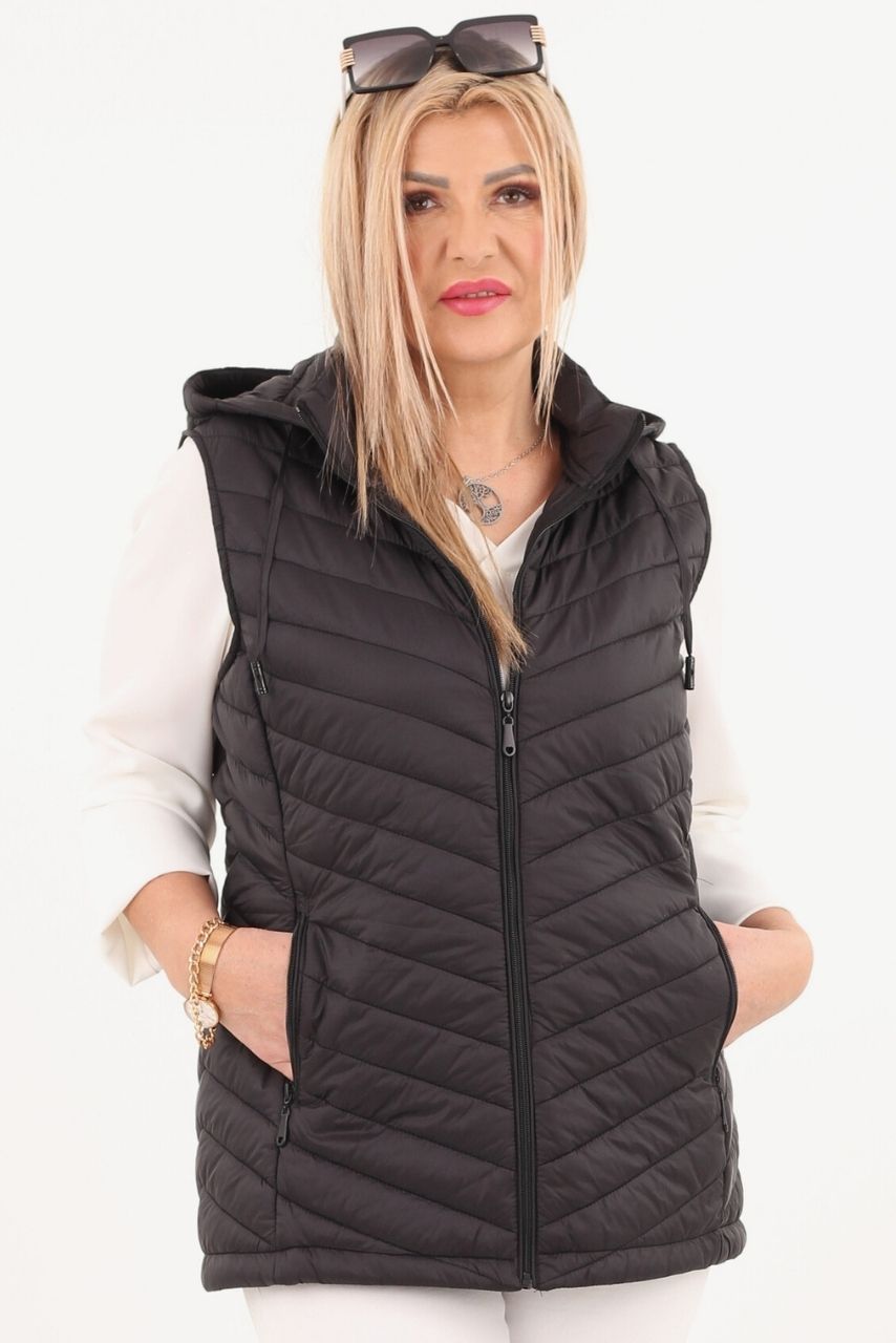 KAMIZELKA PIKOWANA DAMSKA PRZEJŚCIOWA DUŻE ROZMIARY BEZRĘKAWNIK Z KAPTUREM Rozmiar 42