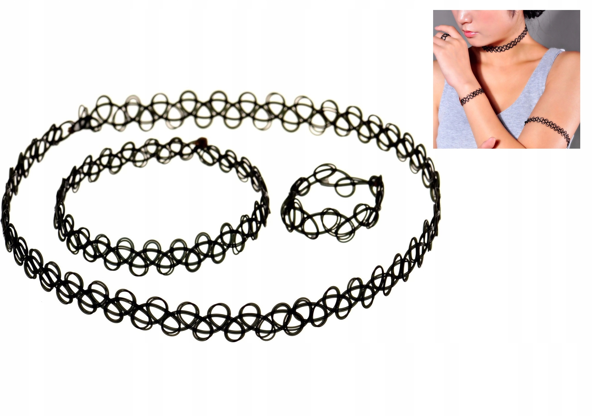 

Czarny Choker Naszyjnik Chocker 3w1 tatuaż komplet