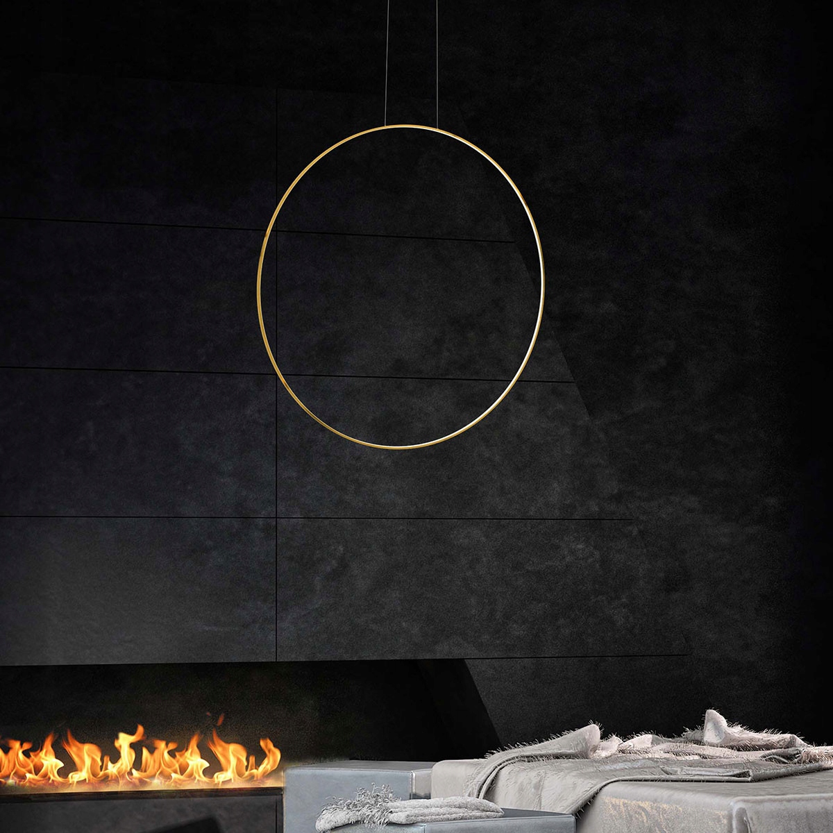 Zlatý Led kruh 80 cm závesný horizontálne IP44 odolný voči vlhkosti Mirror