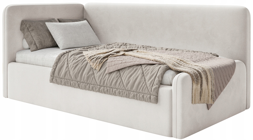 Postel pro mláděž 90x200 cm Fanklo světle béžová sametová levá matrace