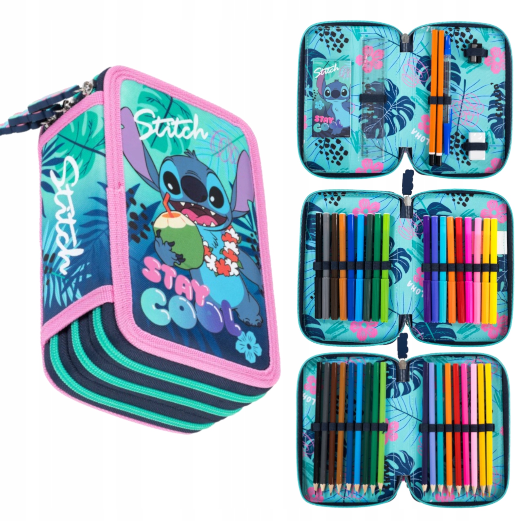 PIÓRNIK POTRÓJNY Z WYPOSAŻENIEM STITCH STAY COOL ST. MAJEWSKI