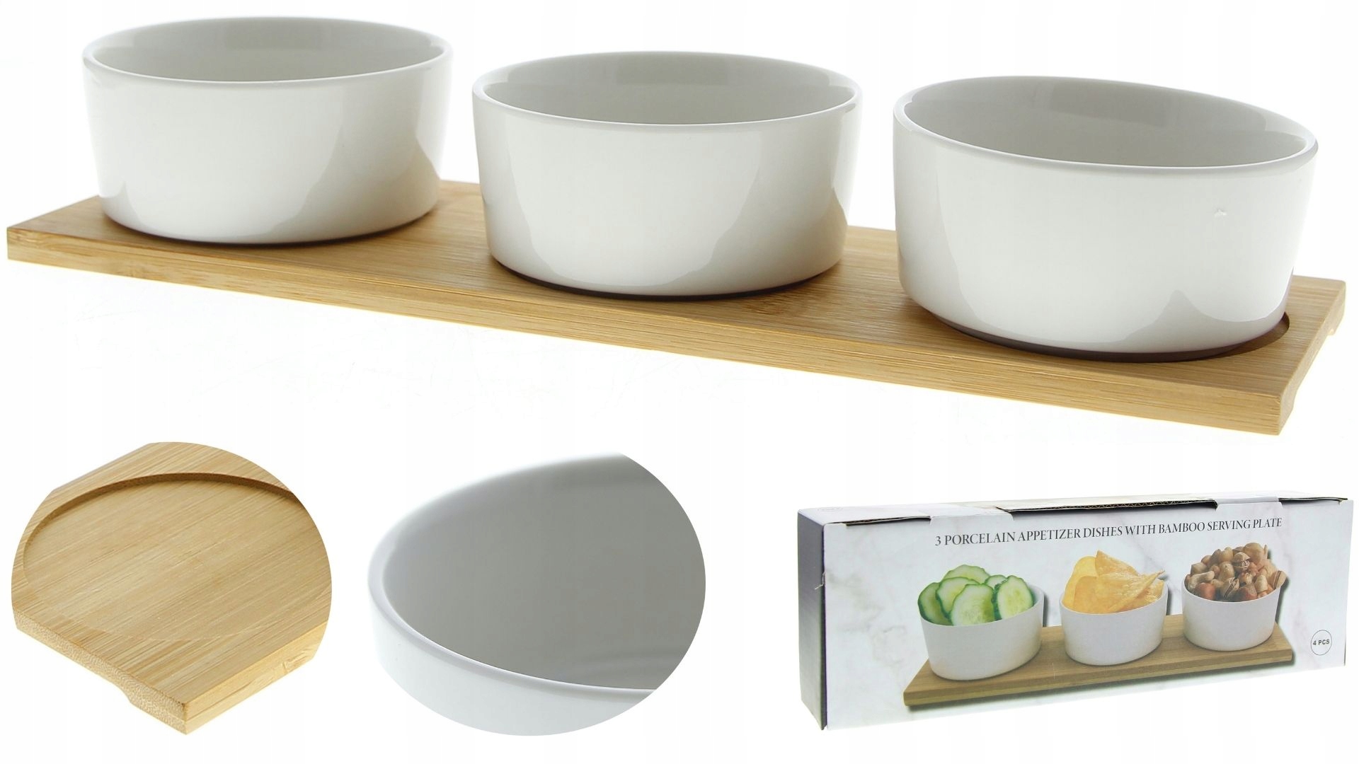 PRAKTYCZNE 3 MISECZKI KUCHENNE NA BAMBUSOWEJ TACY