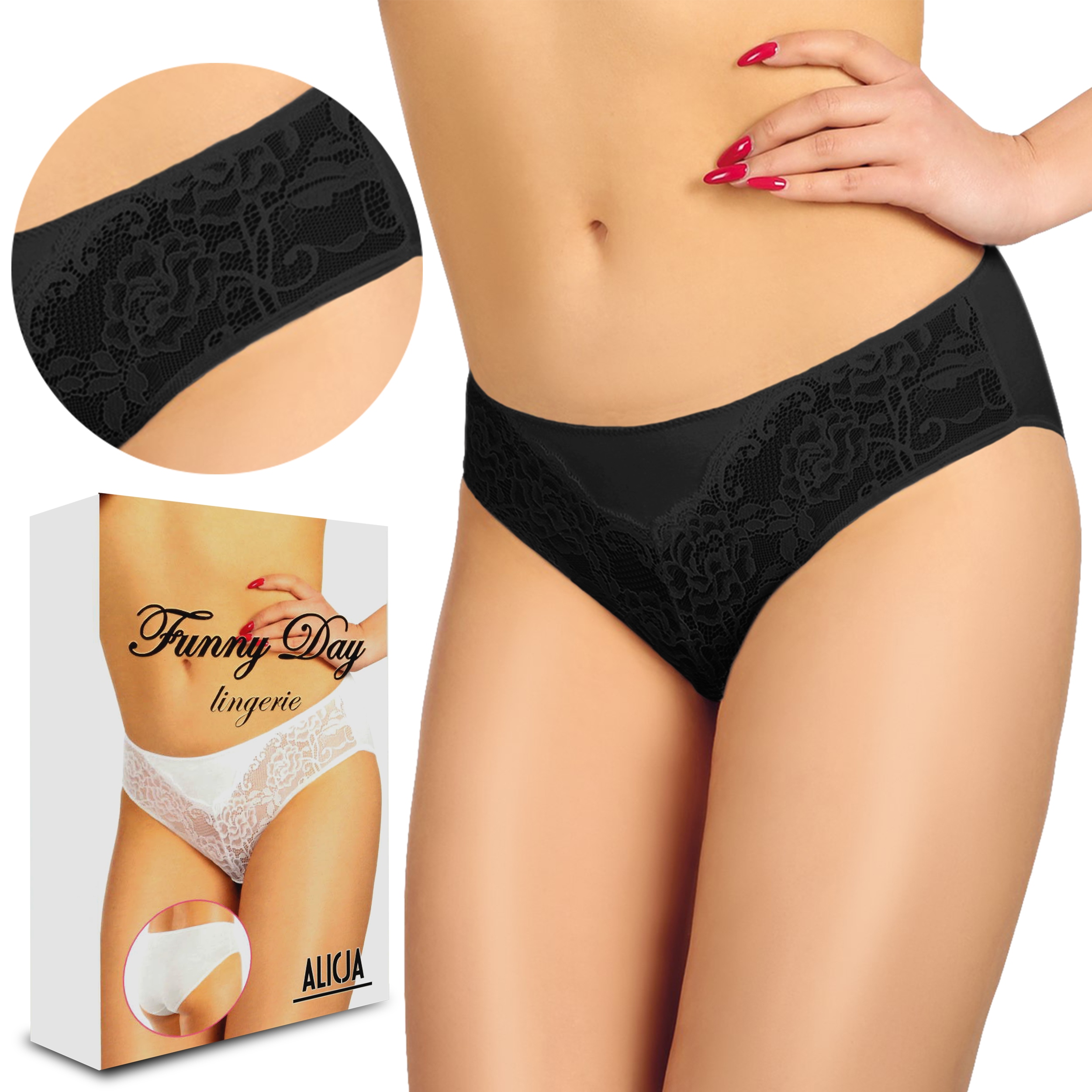 

Funny Day Alicja Figi Koronkowe Bawełna Czarny 2XL