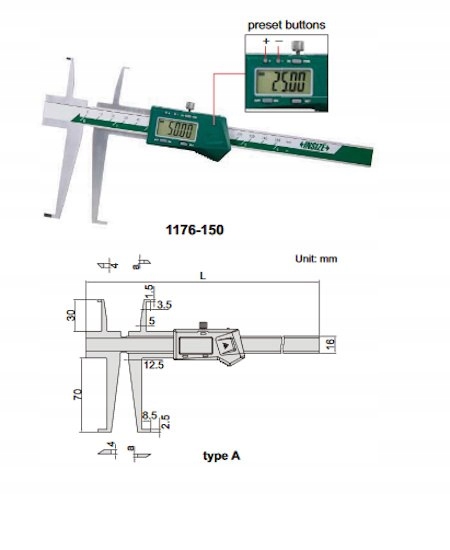 INSIZE Suwmiarka spec. 15-150/9-150 cyfr.KW 2-STR. Marka Insize