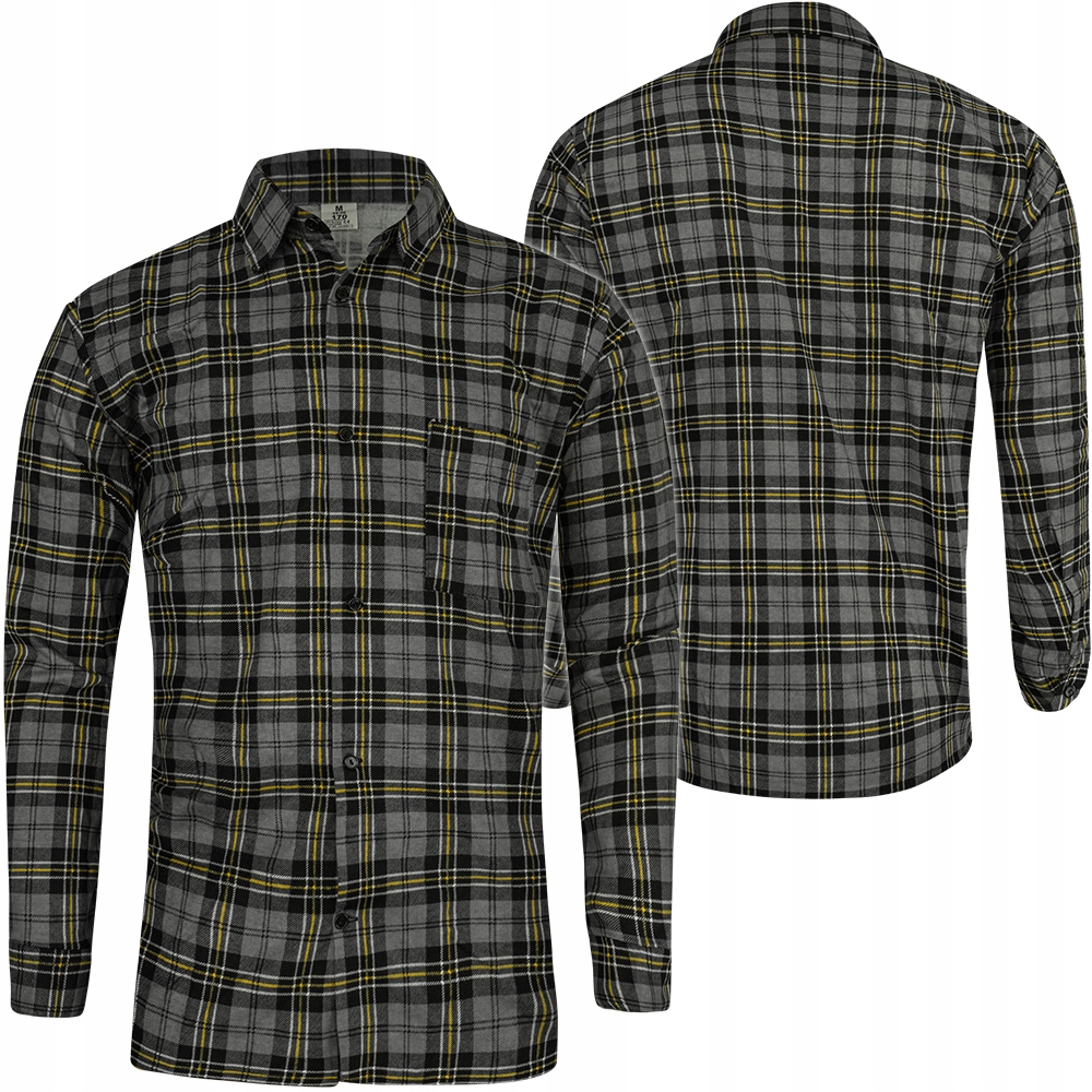 

Polska Koszula W Kratę flanelowa Bawełna Szara r.L