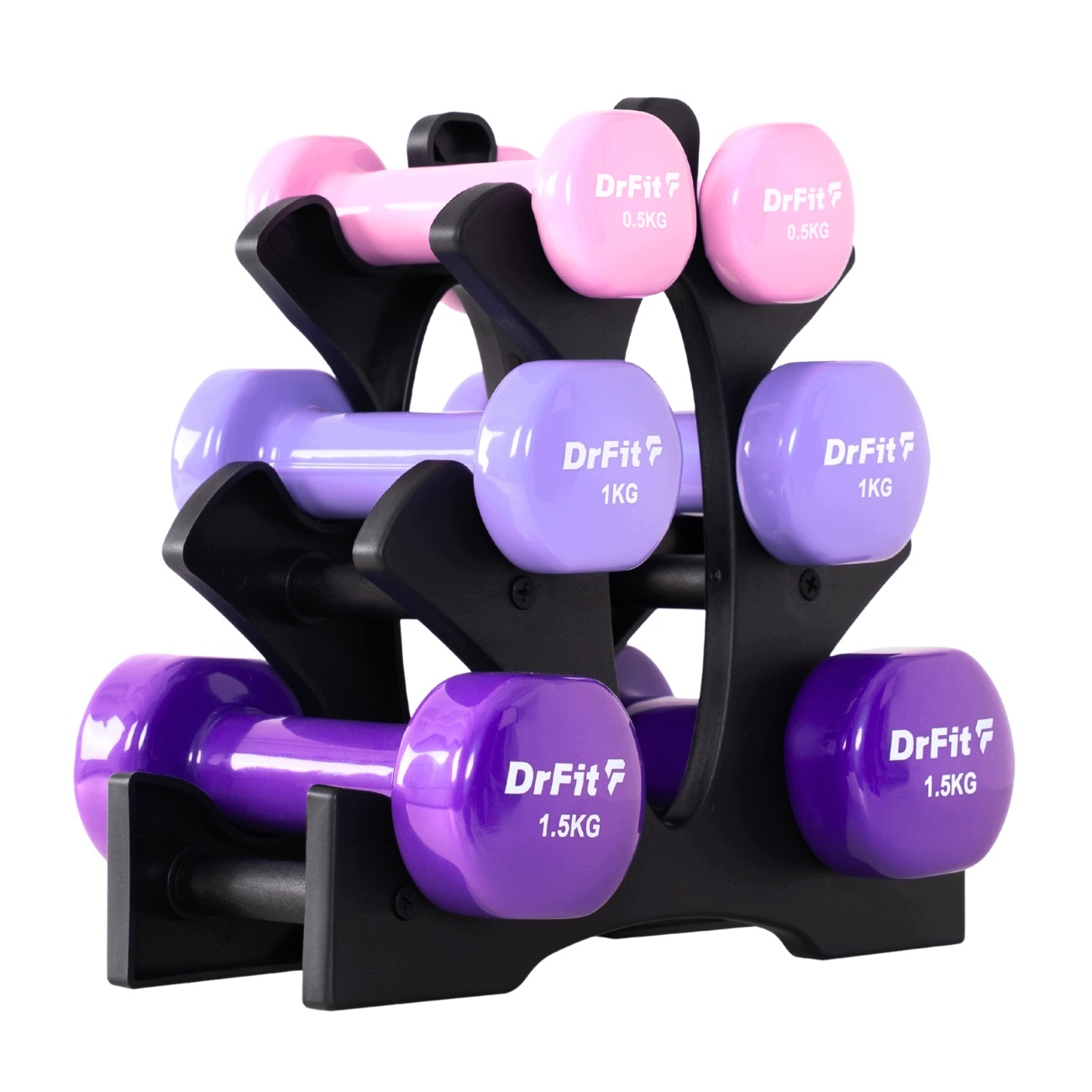 DrFit Sada 6 činek stojan na kardio fitness 6 kg (2x 0,5 kg 2x 1 kg 2x 1,5 kg)