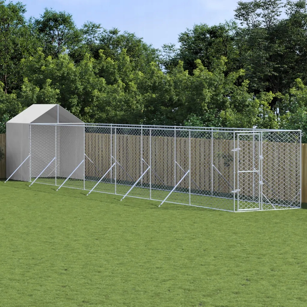 Levně Venkovní psí kotec se střechou stříbrný 2 x 14 x 2,5 m ocel Stříbrná 319047