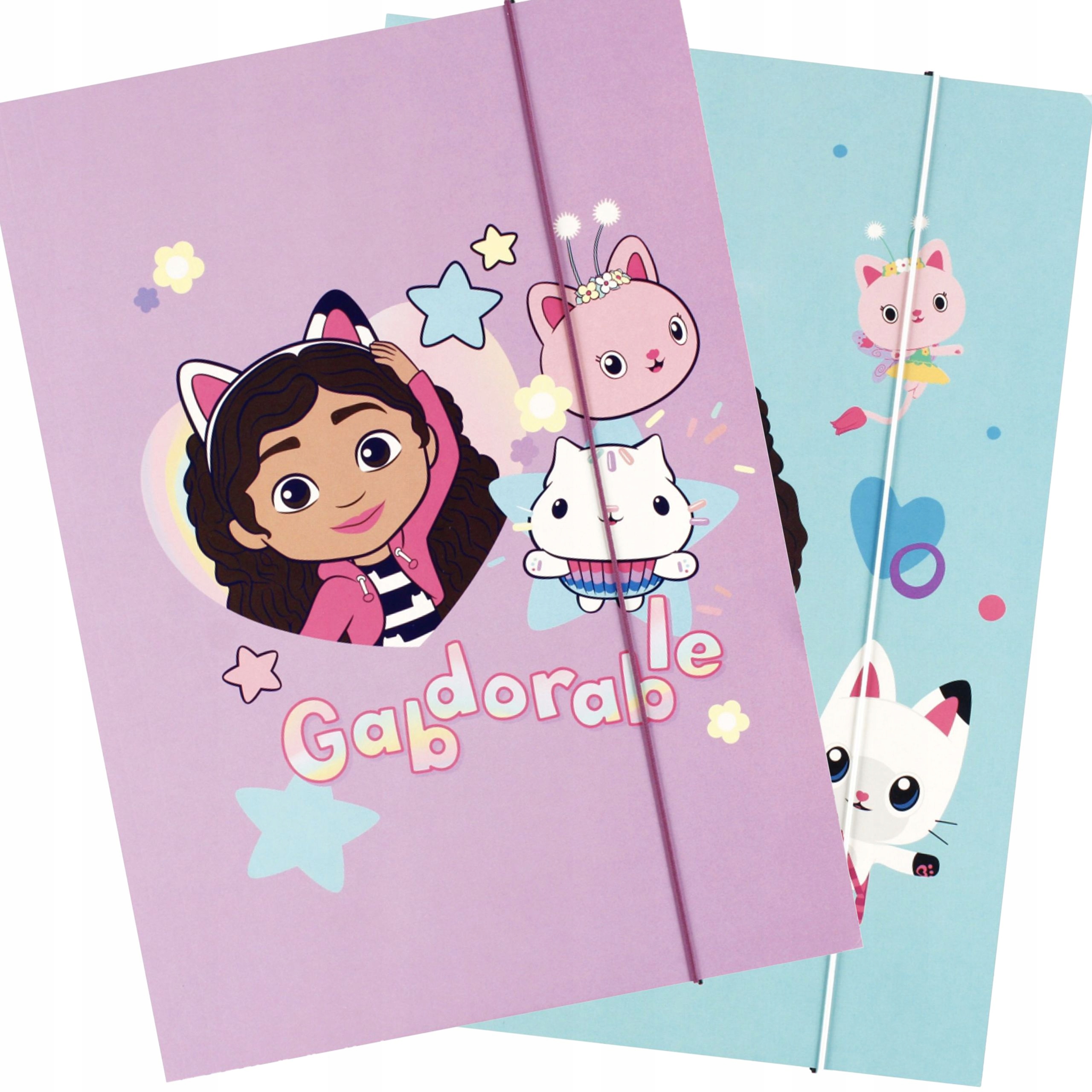 2X TECZKA SZKOLNA Z GUMKĄ DLA DZIEWCZYNKI FORMAT A4 KOCI DOMEK GABBY