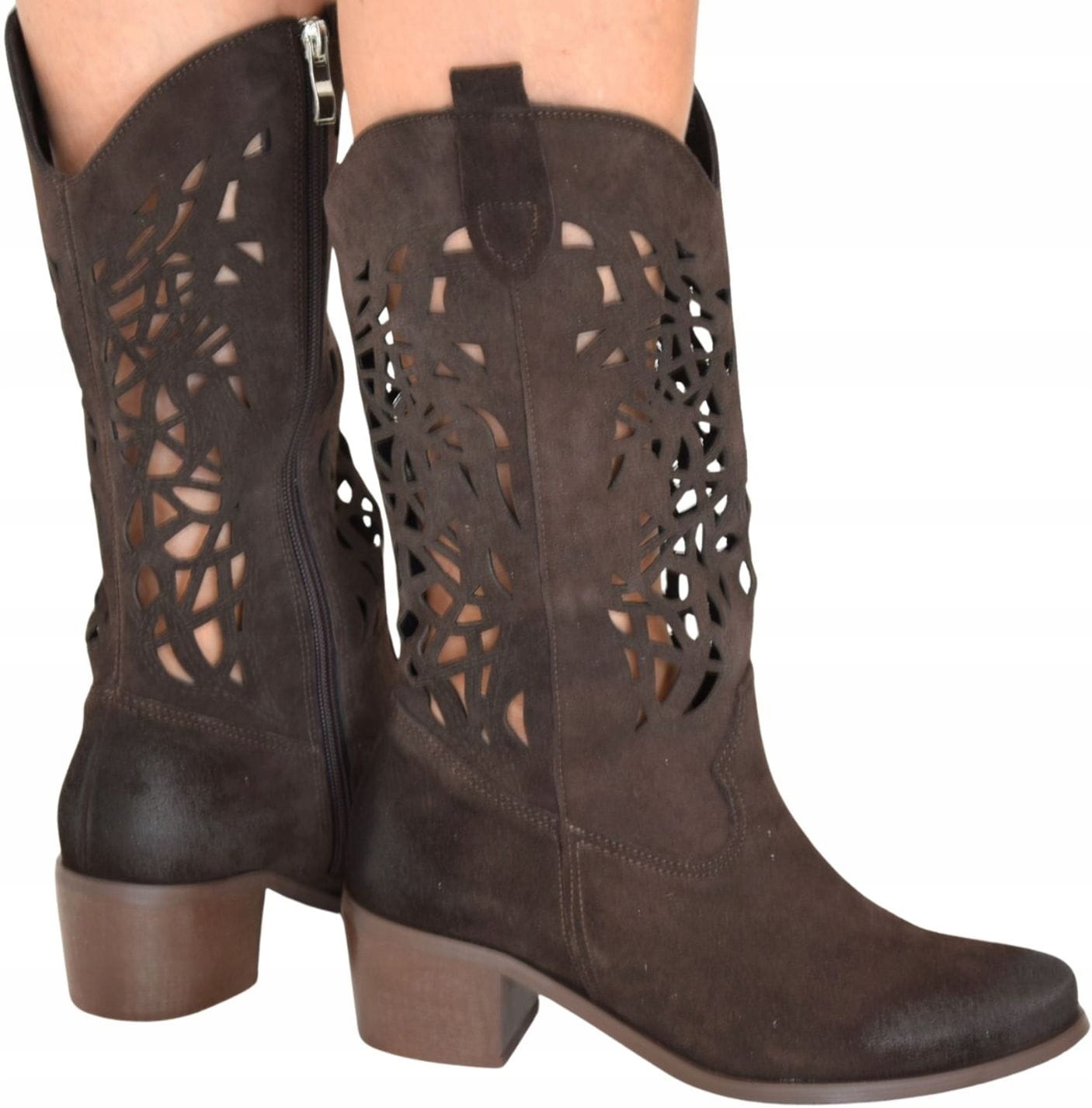 Dámské kovbojské Kovbojské Boty Lewski 3320 hnědé, kožené, prolamované, Vel. 38