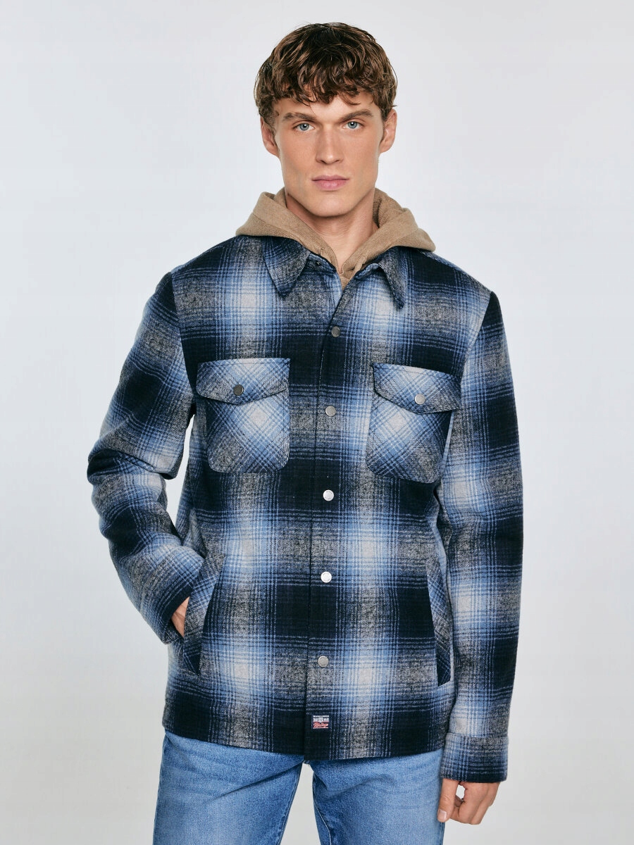 Big Star Pánská kostkovaná košilová bunda tmavě modrá Obis 403 M