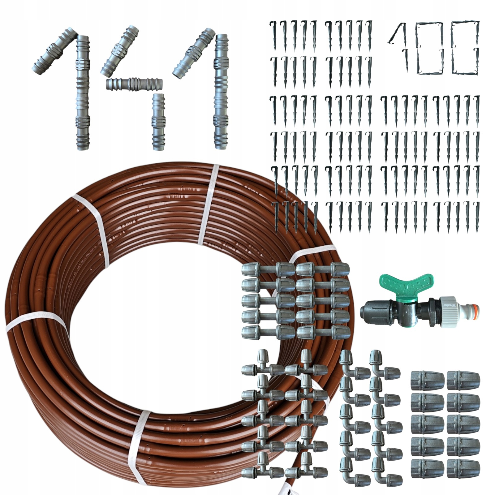 Linia Kroplująca Premium z kompensacją ciśnienia Brąz i Akcesoria 141 sztuk