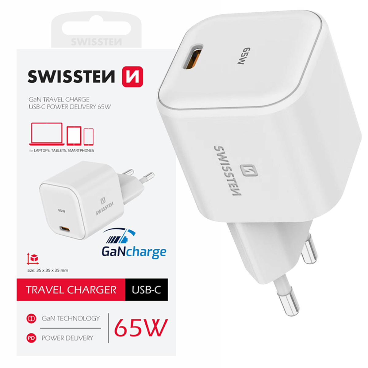 Szybka Ładowarka Sieciowa Usb-c 65W GaN Swissten Power Delivery Biała