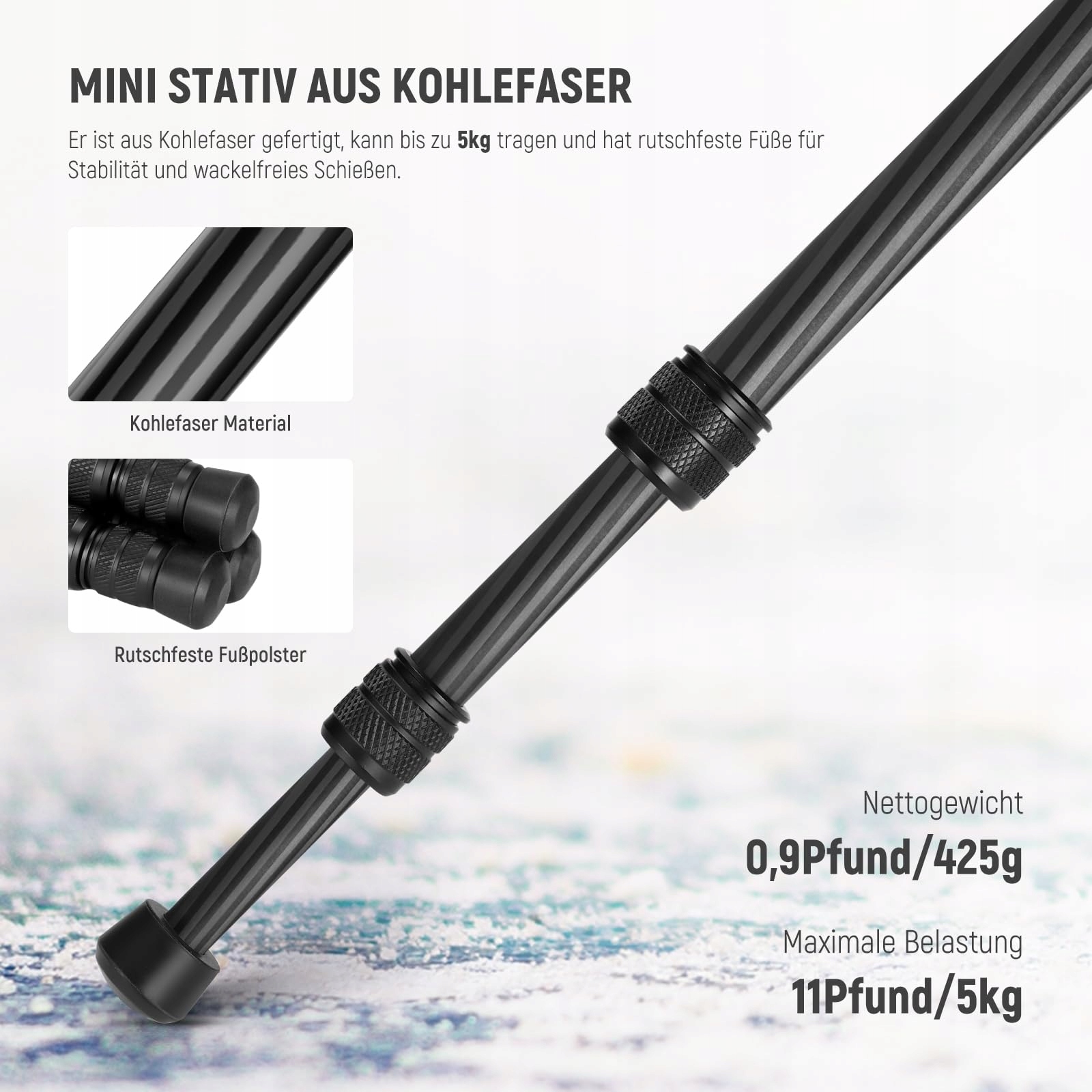 NEEWER TP09 Statyw Węglowy Mini 360° Głowica Telefon DSLR Kompaktowy — miniatura 7
