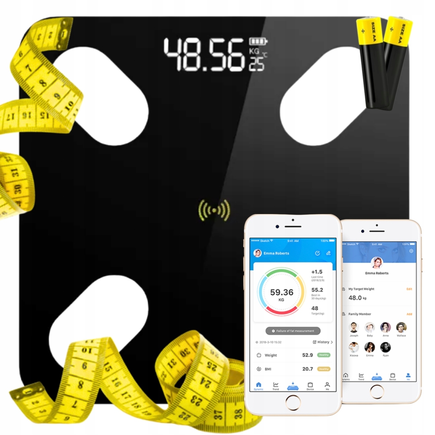 WAGA ŁAZIENKOWA ANALITYCZNA SLIM 180KG SMART+ 25w1 ANDROID iOS + MIARKA EAN (GTIN) 5905325873641