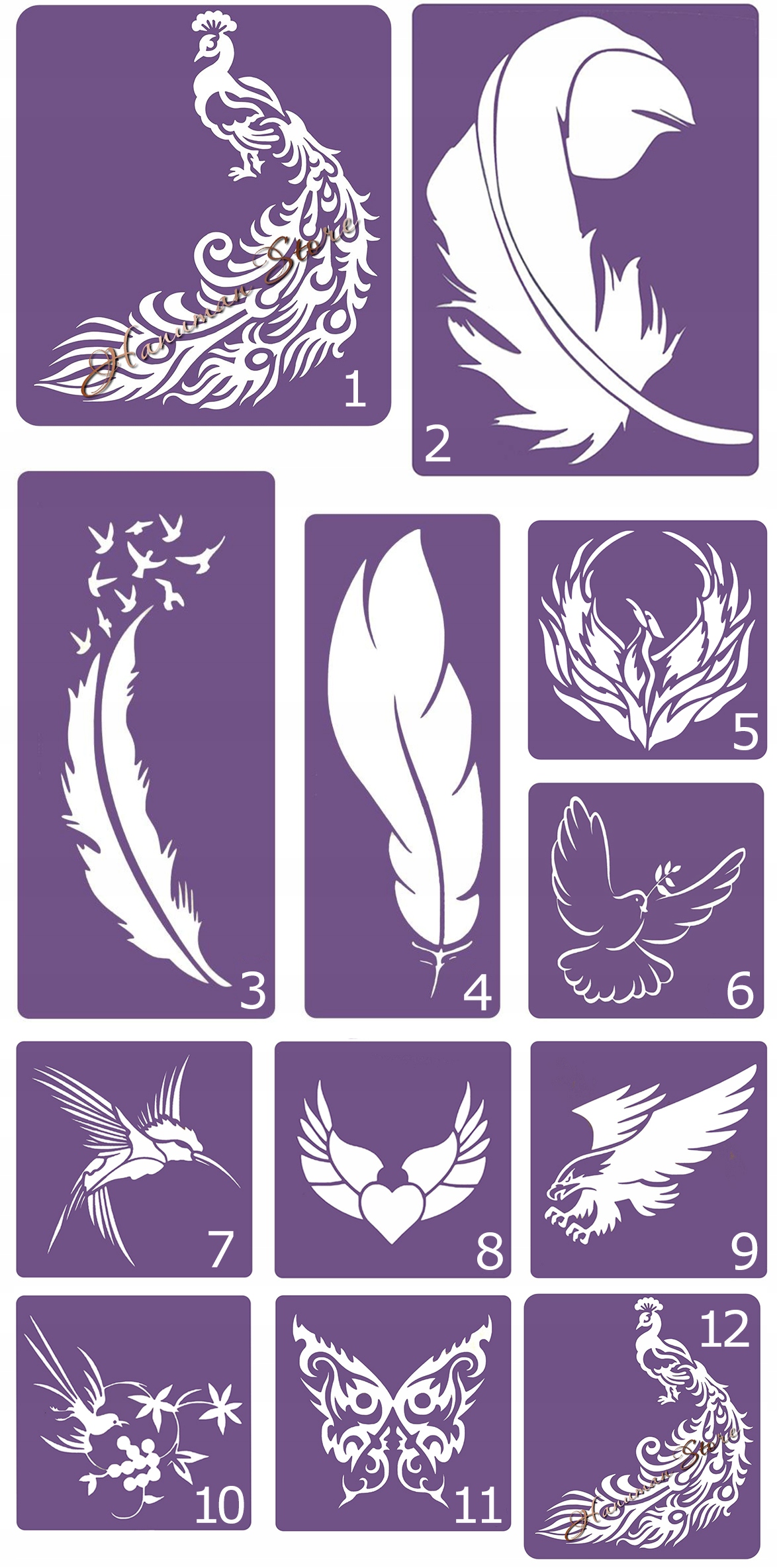 

Zestaw Szablony do Tatuażu Henna Piórka 12 szt