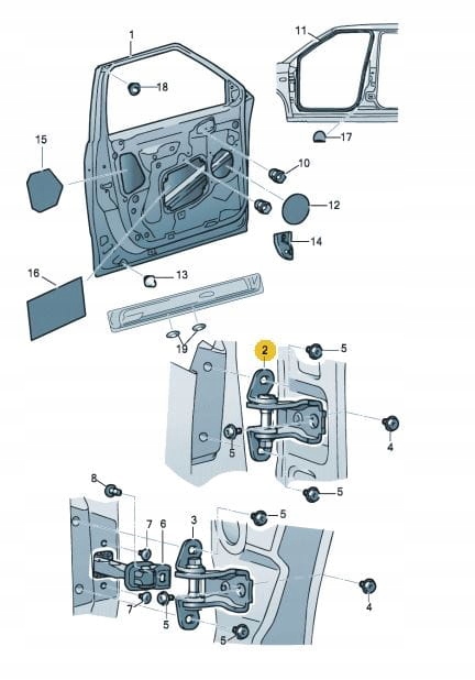NOWY ORYGINALNY ZAWIAS DRZWI OE 5J0833401C Producent części Skoda OE