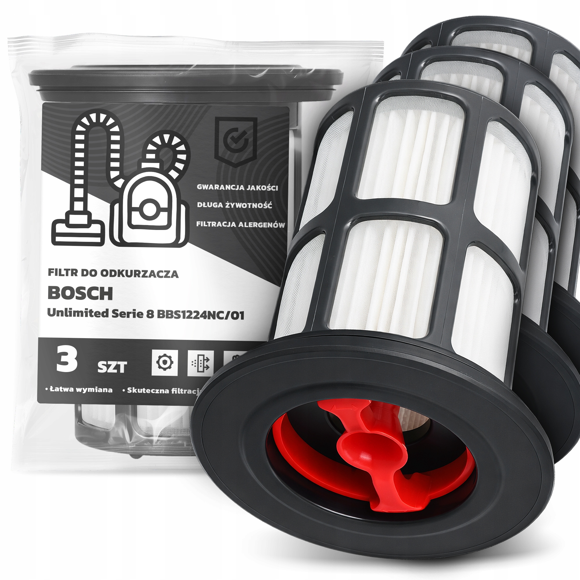 3x Filtr Do Vysavače Bosch Unlimited Serie 8 BBS1224NC/01 Hepa Filtr Em-w