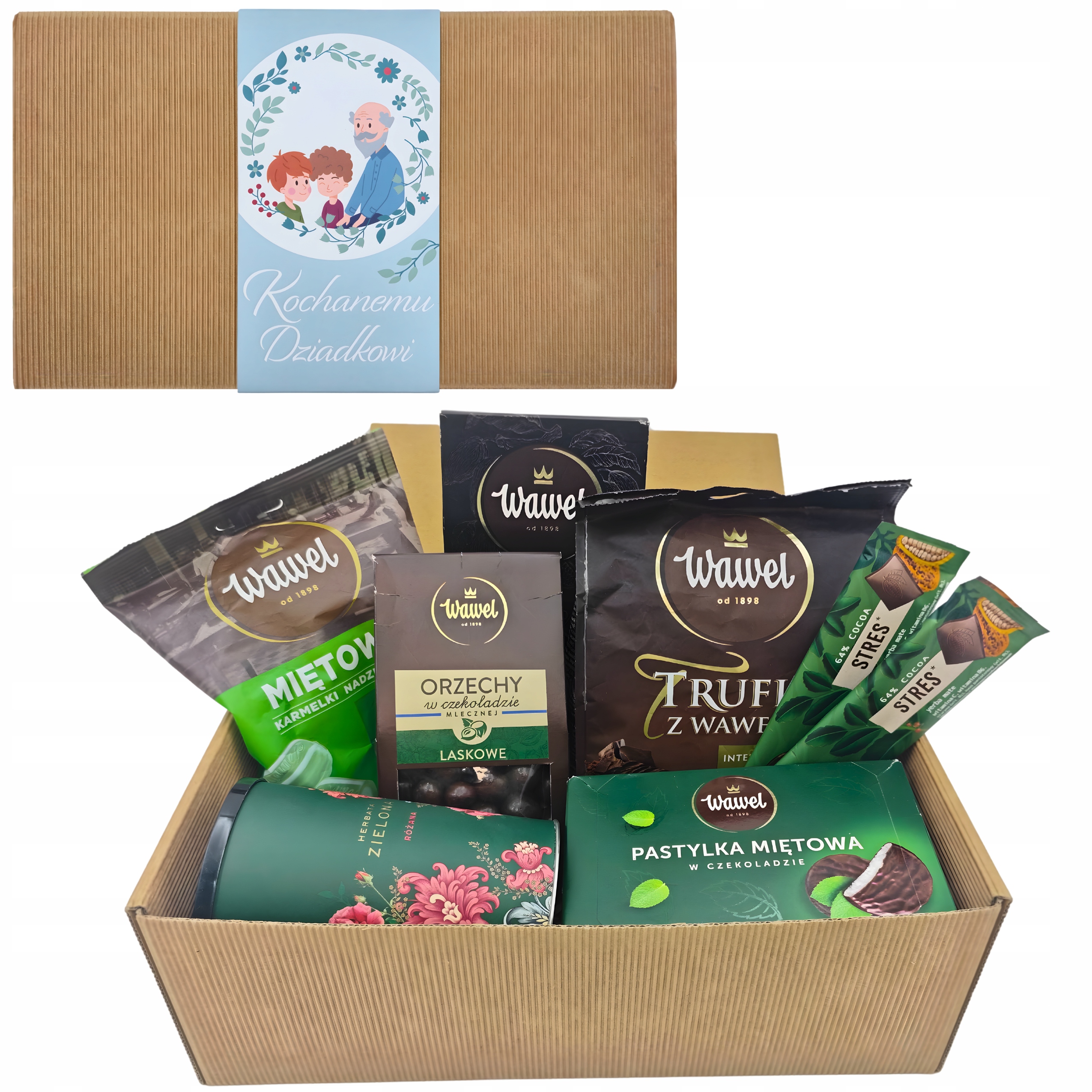 Duży Zestaw Prezentowy dla Dziadka Herbata Słodycze Dzień Dziadka